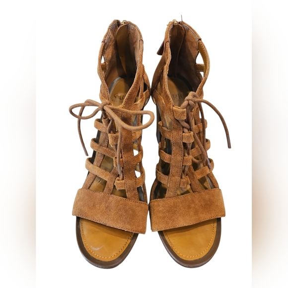 Franco Sarto SZ 7.5 Caramel Supernova Gladiator Lace Up Open Toe 3.5" Heel Shoes - Picture 2 of 9